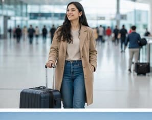 International student arriving with luggage