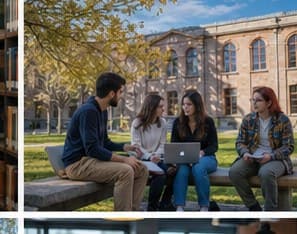 Students studying together outdoors on campus