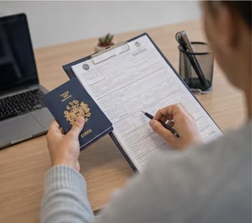 Passport and application documents being prepared