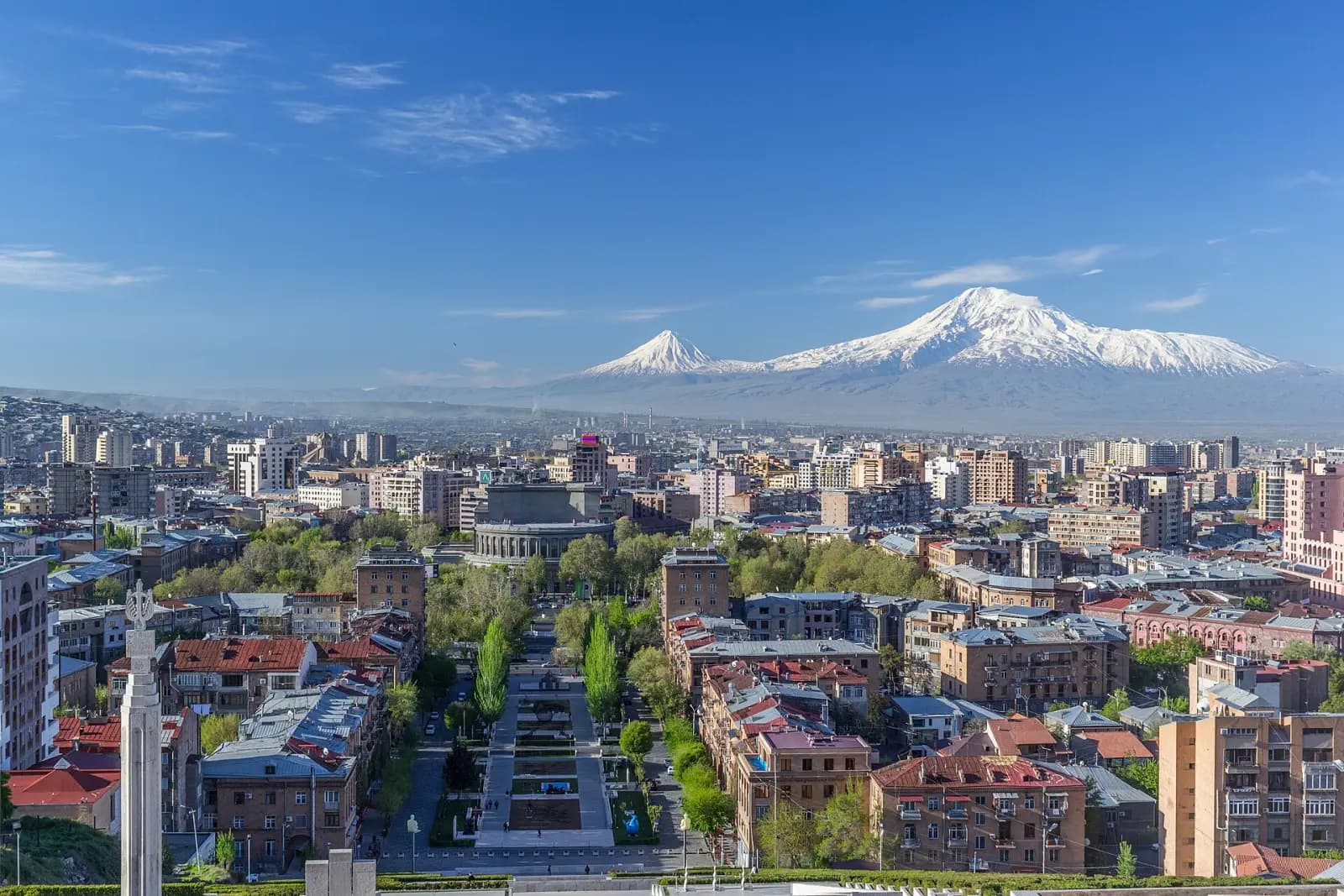 Yerevan skyline with Mount Ararat seen from the Cascade steps